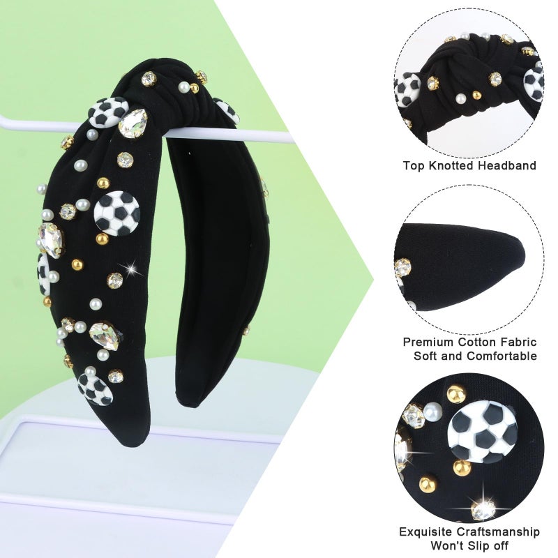 YARIEW Jeweled Knotted Headband - Wide Top Knot Headband for Girls, Sports Fan Mom, Game Day Accessories, Christmas Gifts (Black) - Image 3